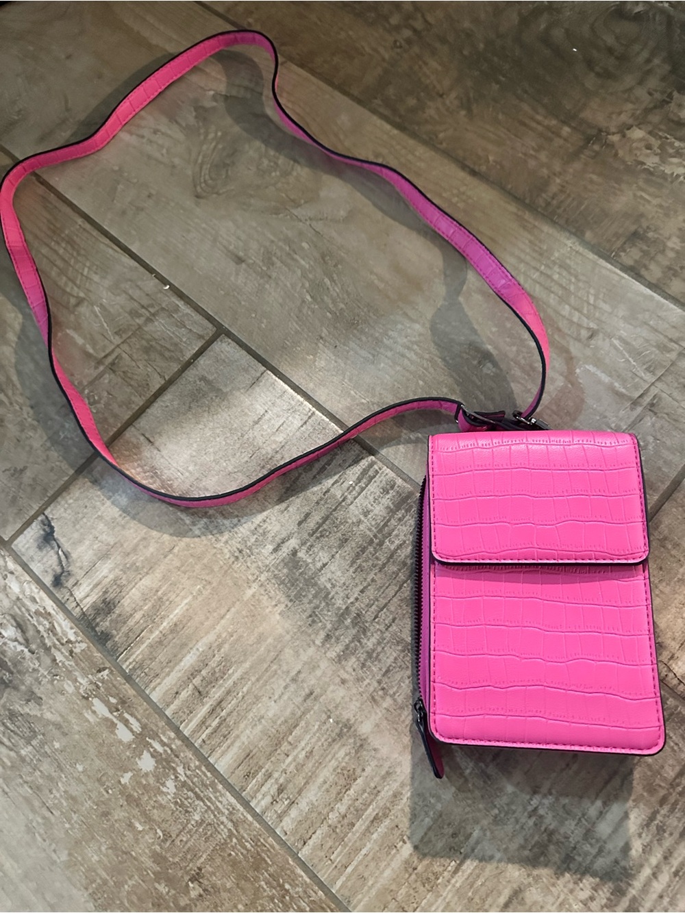 Macy's Hot Pink Croc-Embossed Crossbody Phone Pouch